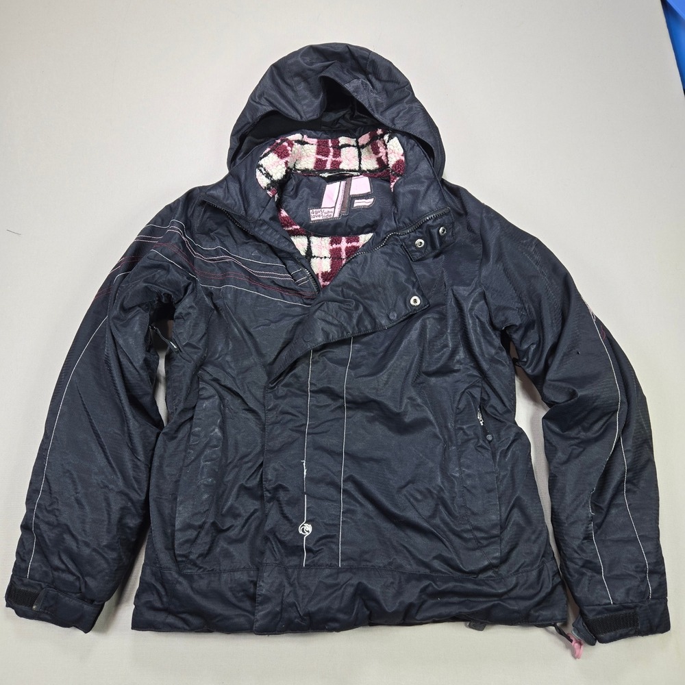 Powder Room‎ Ski Snowboard Jacket Women's M Pink Plaid Lined Insulated Hooded
